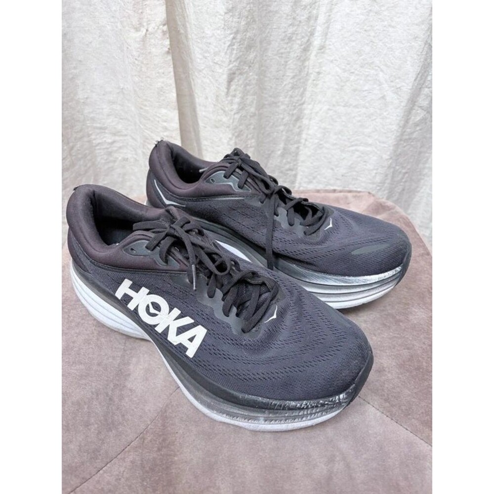 HOKA Bondi 8 2E Wide Men’s 11.5 Black White Running Shoes 1127953 BWHT